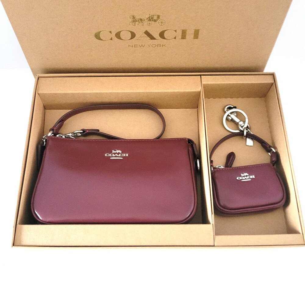 Coach CCK95 Boxed Nolita 19 Small Handbag Wristlet Bag Charm Set Dark Wine - Picture 1 of 10